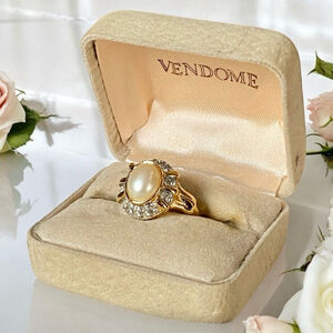 Vintage Vendome Crystal Faux Pearl Ring, Jewelry, Goldtone, Size 8